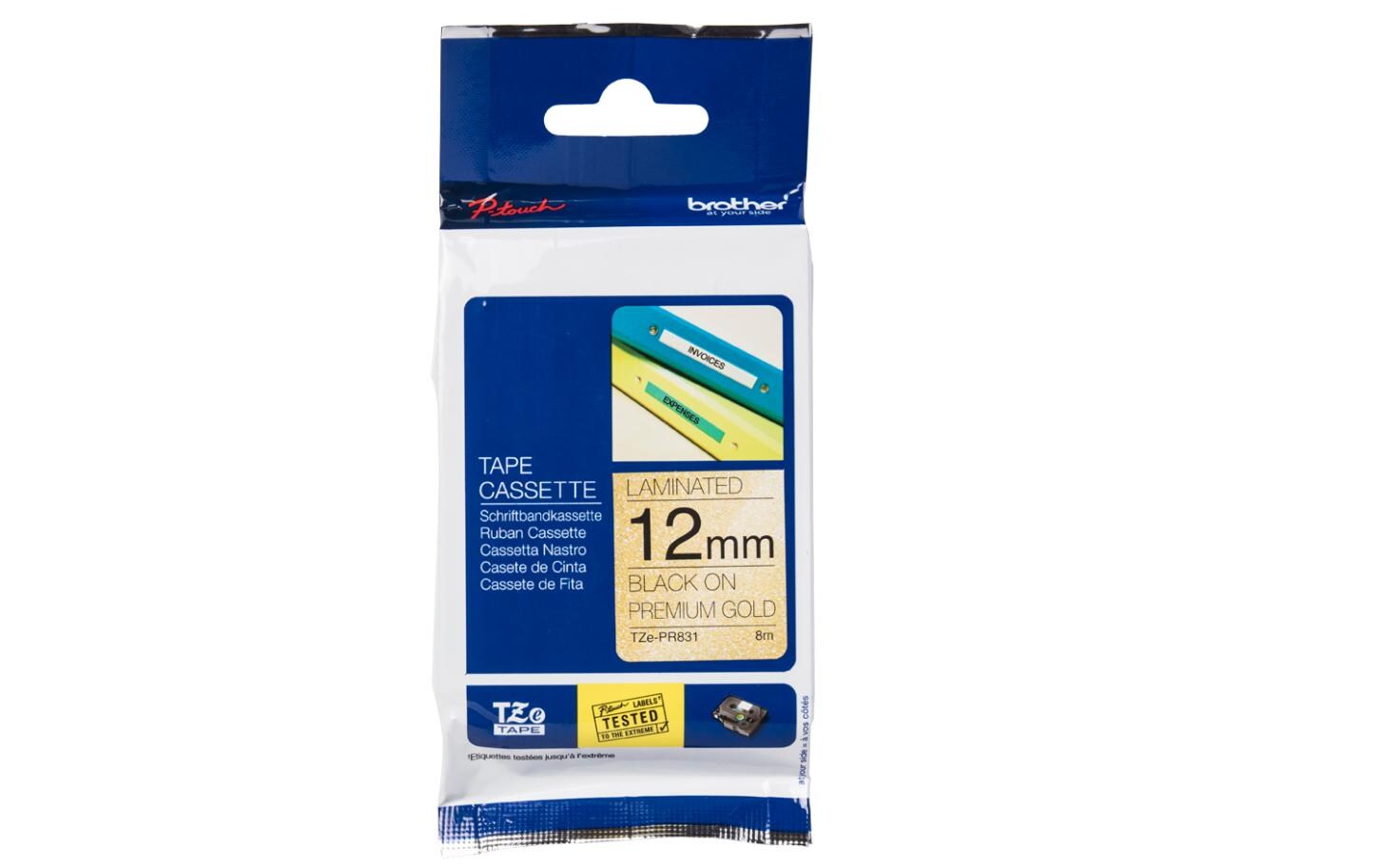 Beschriftungsband TZe-PR831 Schwarz auf Gold12 mm-Beschriftungsband für Etikettendrucker
