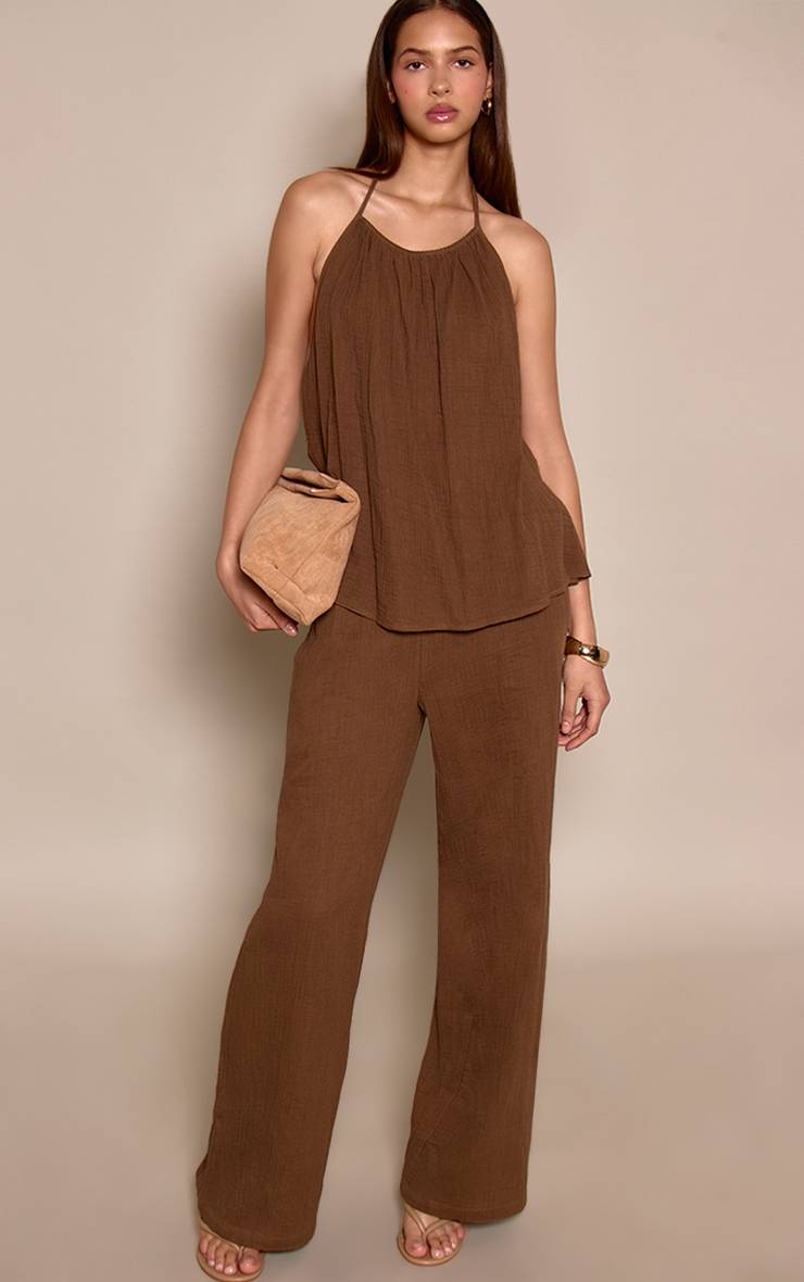 Kaki Ensemble Pantalon Large Coordonné Aspect Lin Texturé