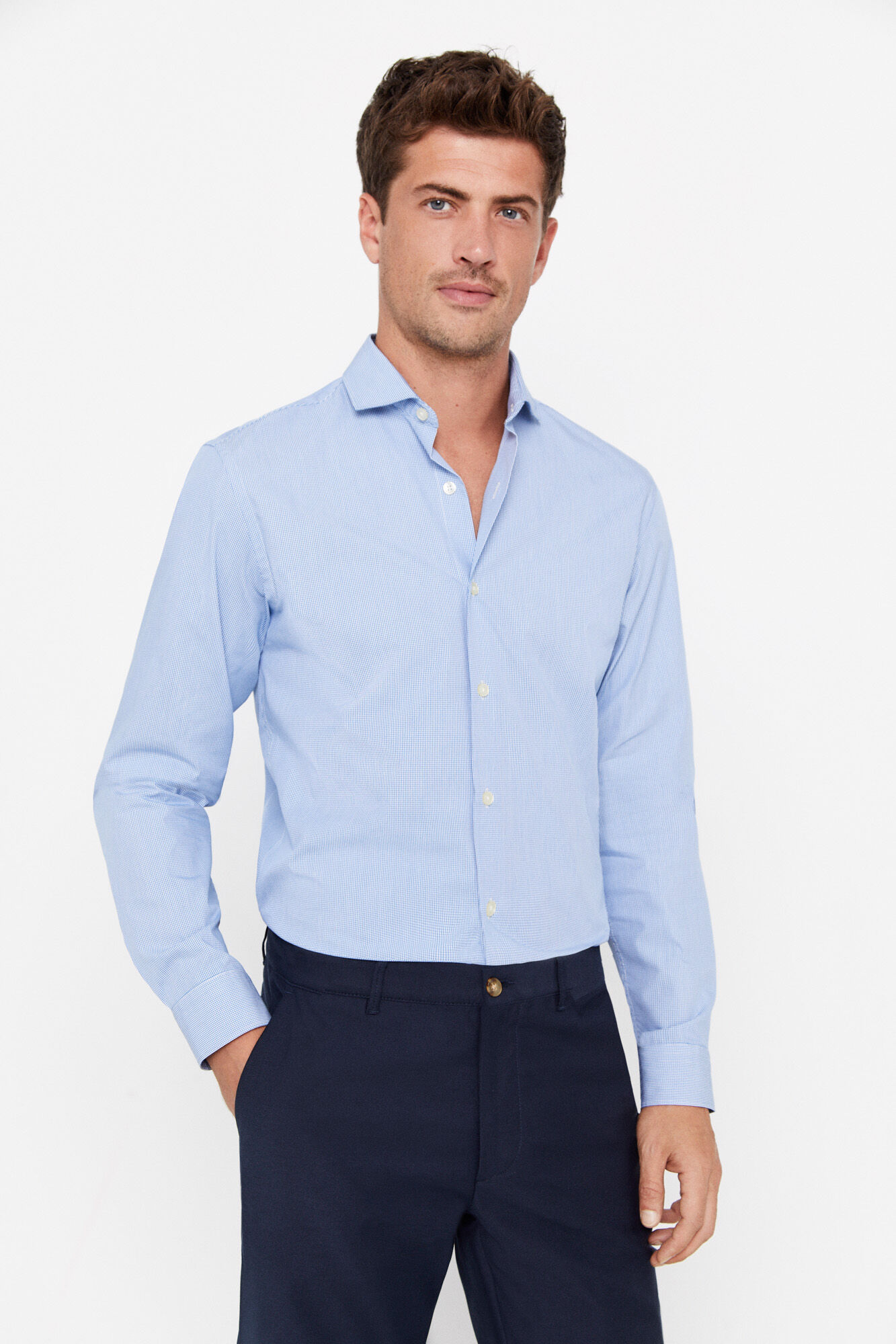 Camisa Coolmax™ slim fit em microvichy