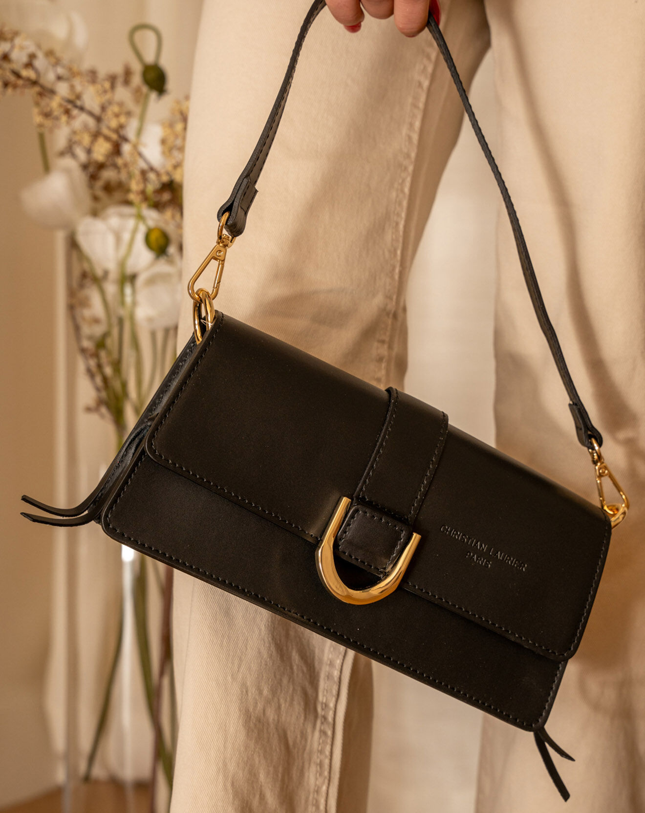 Christian Laurier Sac porté épaule en Cuir Hazel noir - 24.5x12.5x5 cm