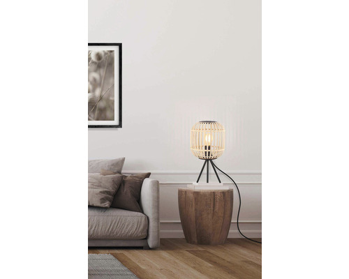 Tafellamp, 1-lichts, HxØ 40x21 cm, Bordesley zwart/naturel + kabelschakelaar