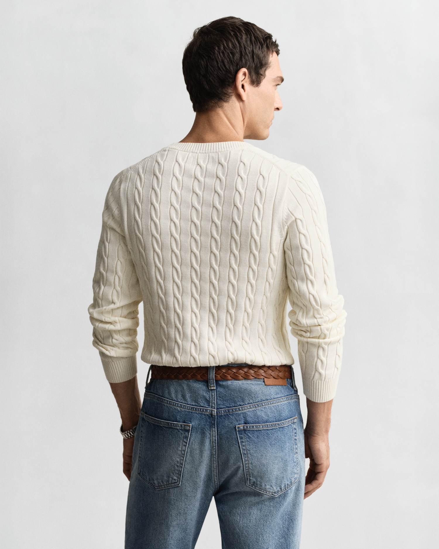 Gant Strickpullover »COTTON CABLE C-NECK«, mit Wappen-Logostickerei auf der Brust