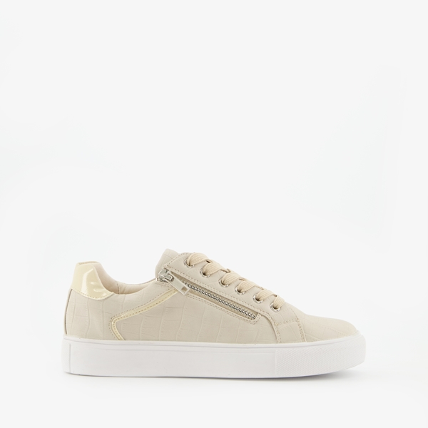 Blue Box beige dames sneakers met croco reliëf