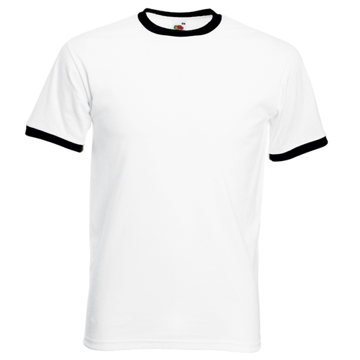 Camiseta de manga curta Fruit of the Loom com detalhes em cores diferentes.