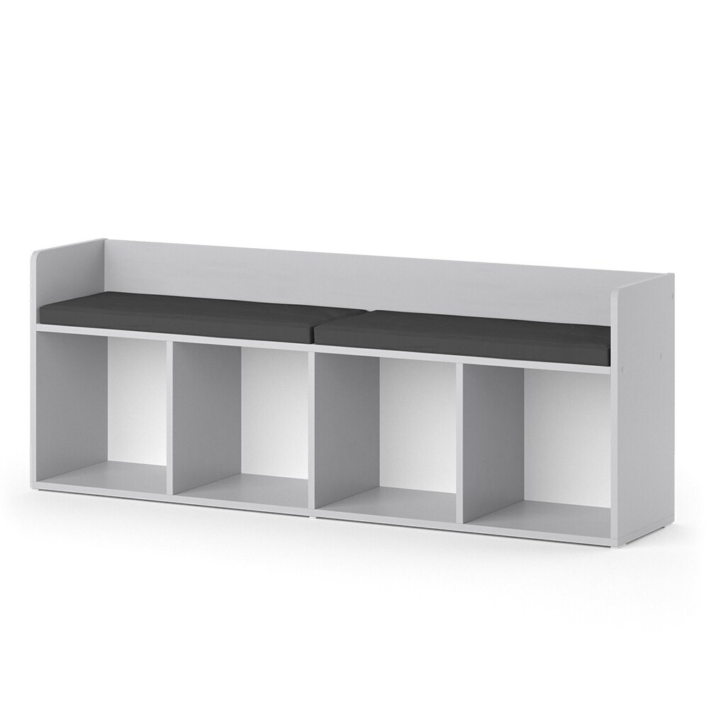 Vicco Sitzbank Kinderzimmerbank Kinderregal Luigi Hellgrau 142x53 cm modern Kinderzimmer Regal Aufbewahrungsregal Bücherregal Lesebank Spielzeugaufbewahrung Organizer Regal-Bank-Kombi 4 Fächer