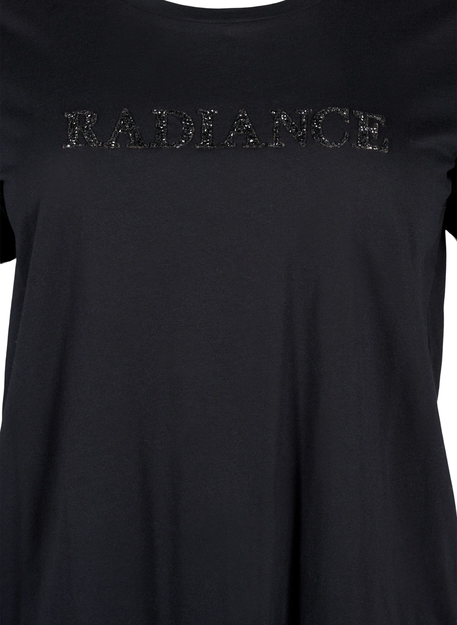 Bomulds t-shirt med rhinesten motiv