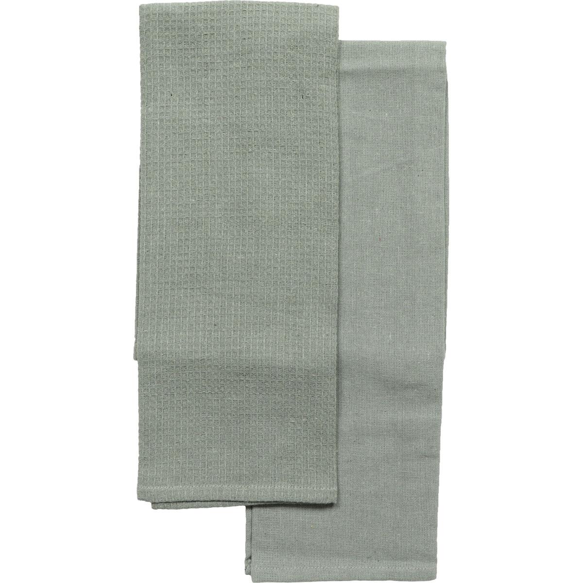SET 2 TORCHONS JUSTIN 50X70CM COTON VERT DE GRIS