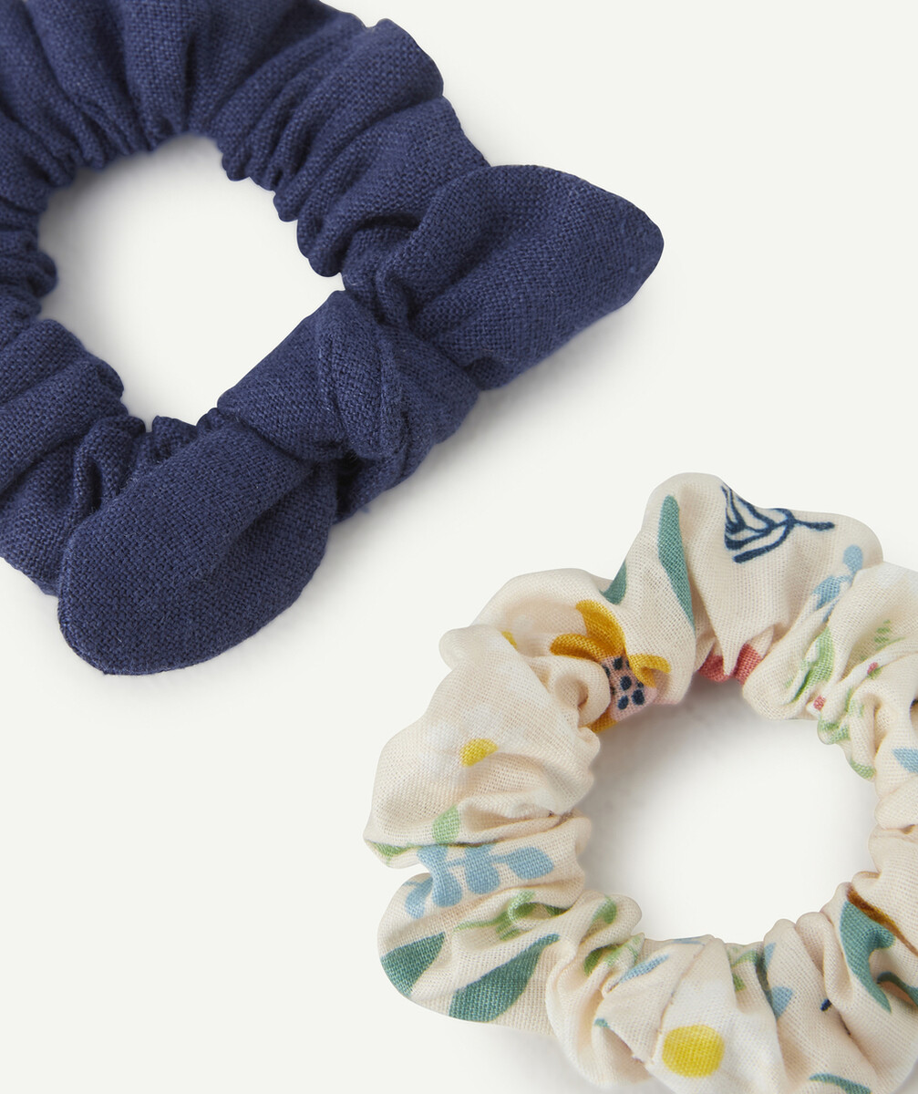 LES 2 CHOUCHOUS UNI BLEU MARINE ET FLEURI