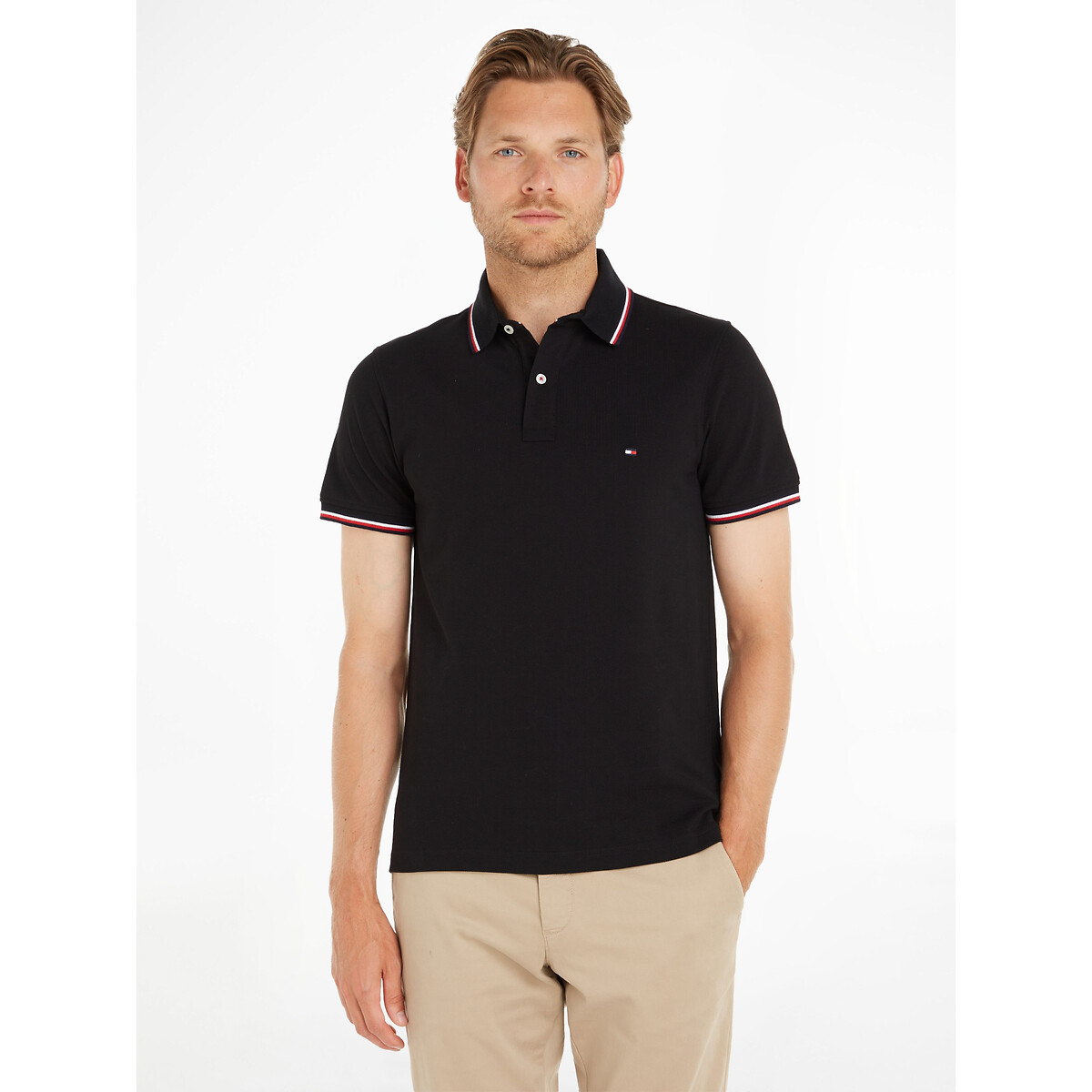 TOMMY HILFIGER<br>Polo slim em malha piqué Tommy Tipped