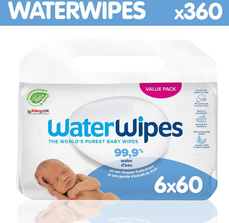 WaterWipes - Billendoekjes - Gevoelige Huid - 6 x 60 Stuks - Plasticvrij