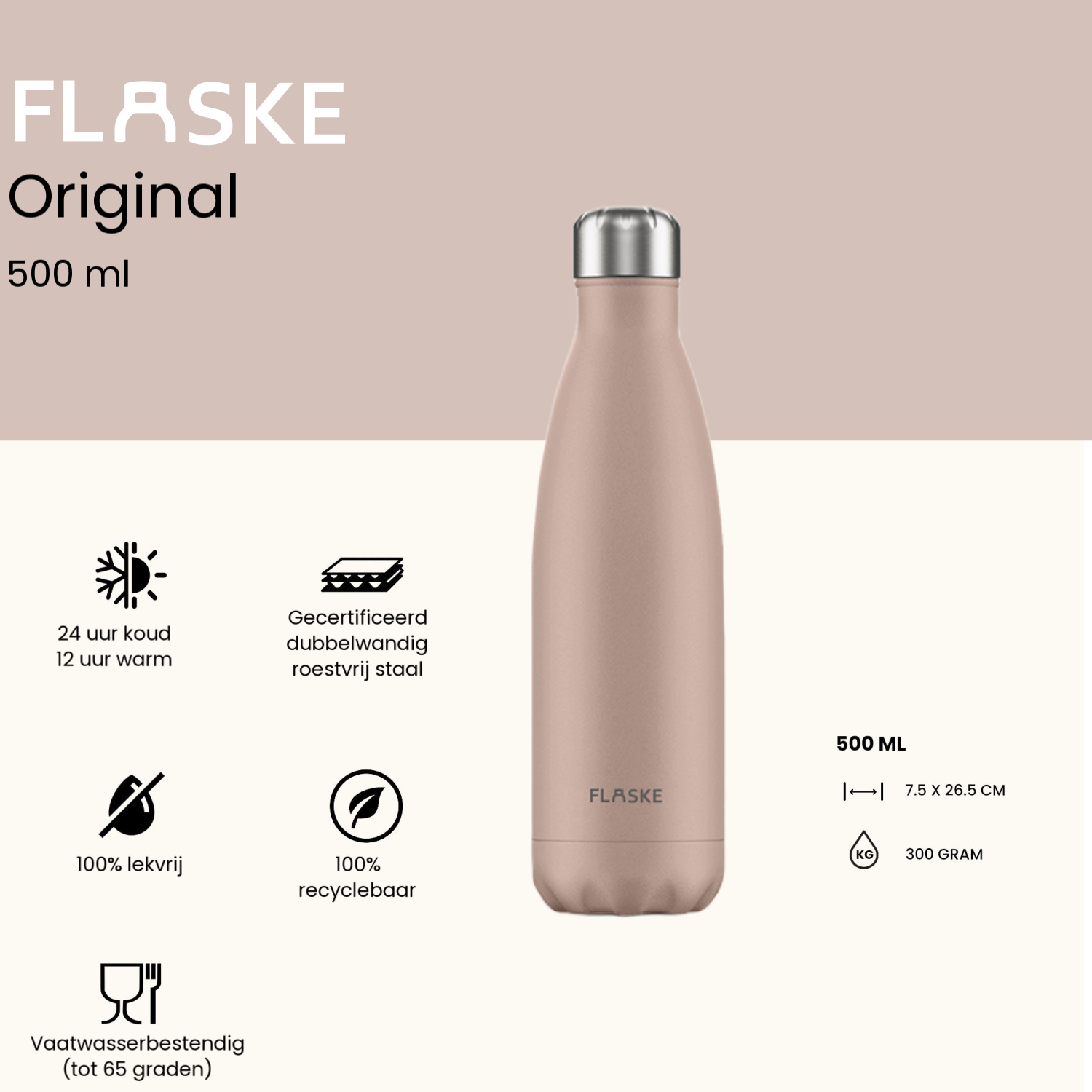 Flaske 500 ml  rvs drinkfles - cloud