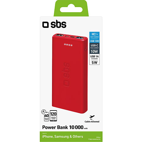 SBS powerbank 10.000 mAh - rød