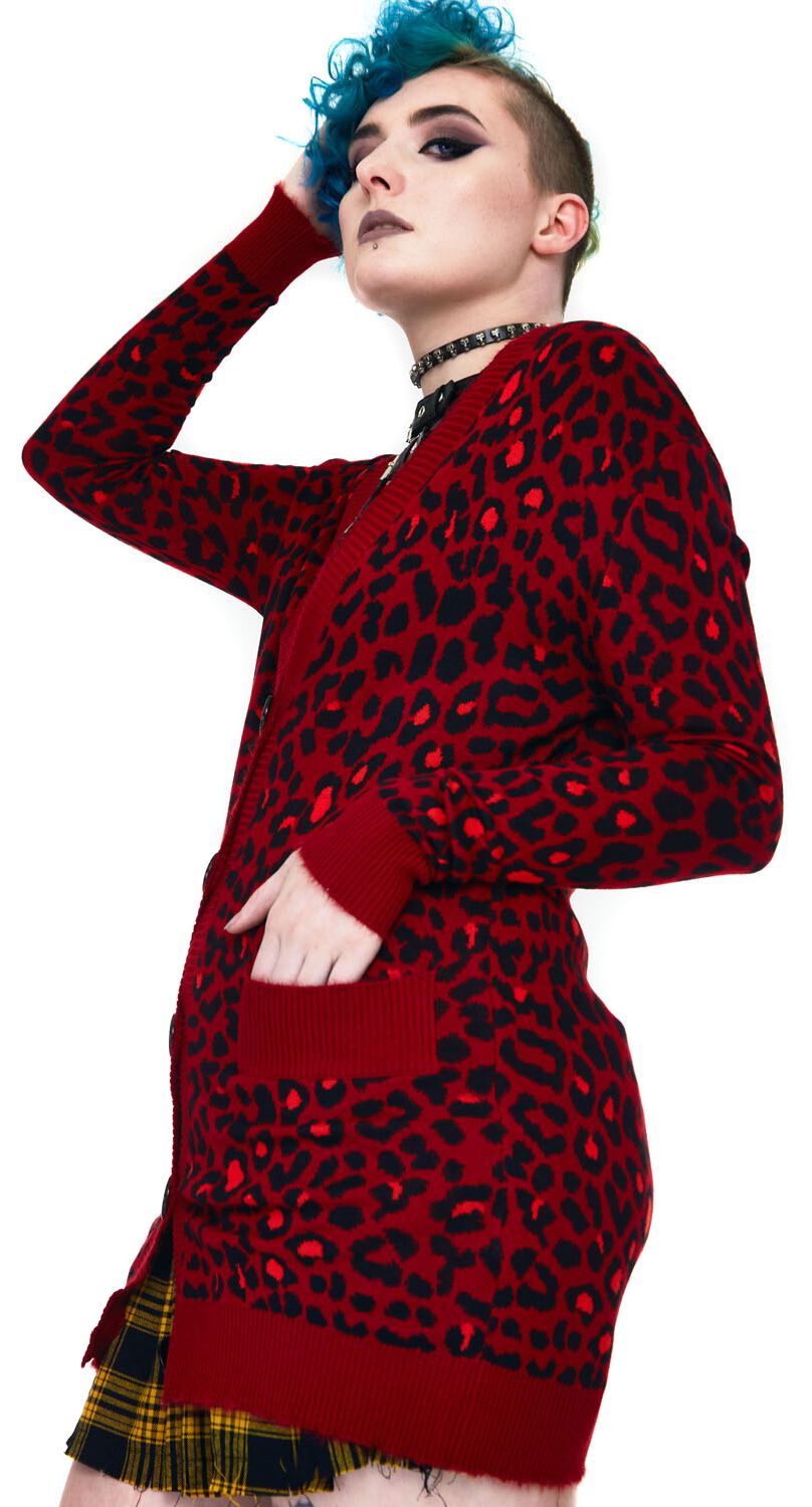 Gilet Oversize Imprimé Léopard Rouge | Jawbreaker Cardigan