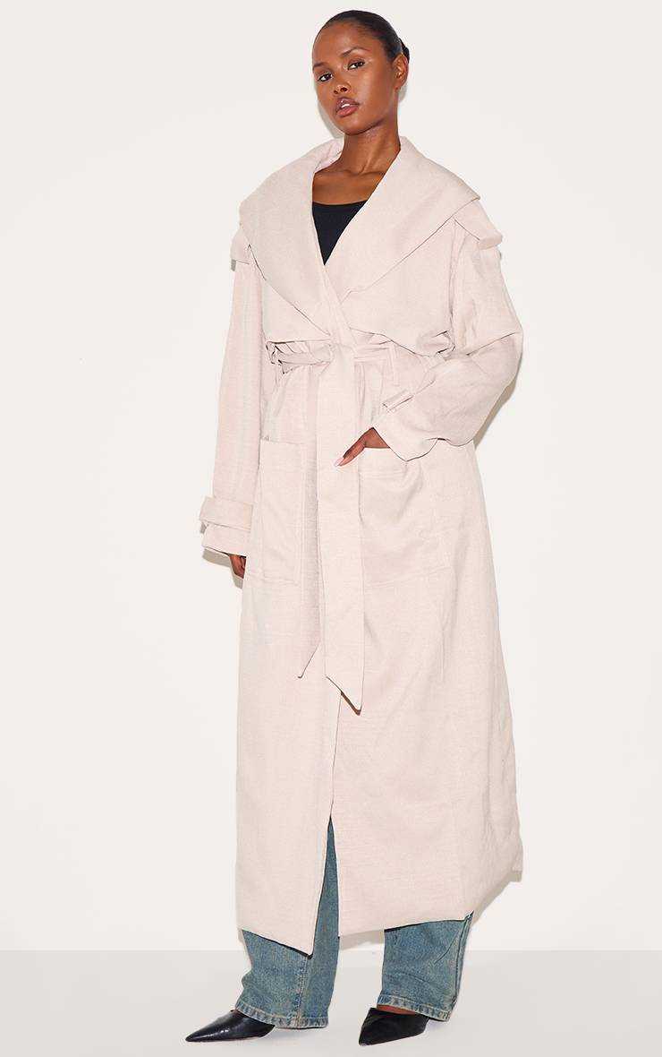 Ecru Trench-coat Oversize Texturé Écru Avec Ceinture À Nouer