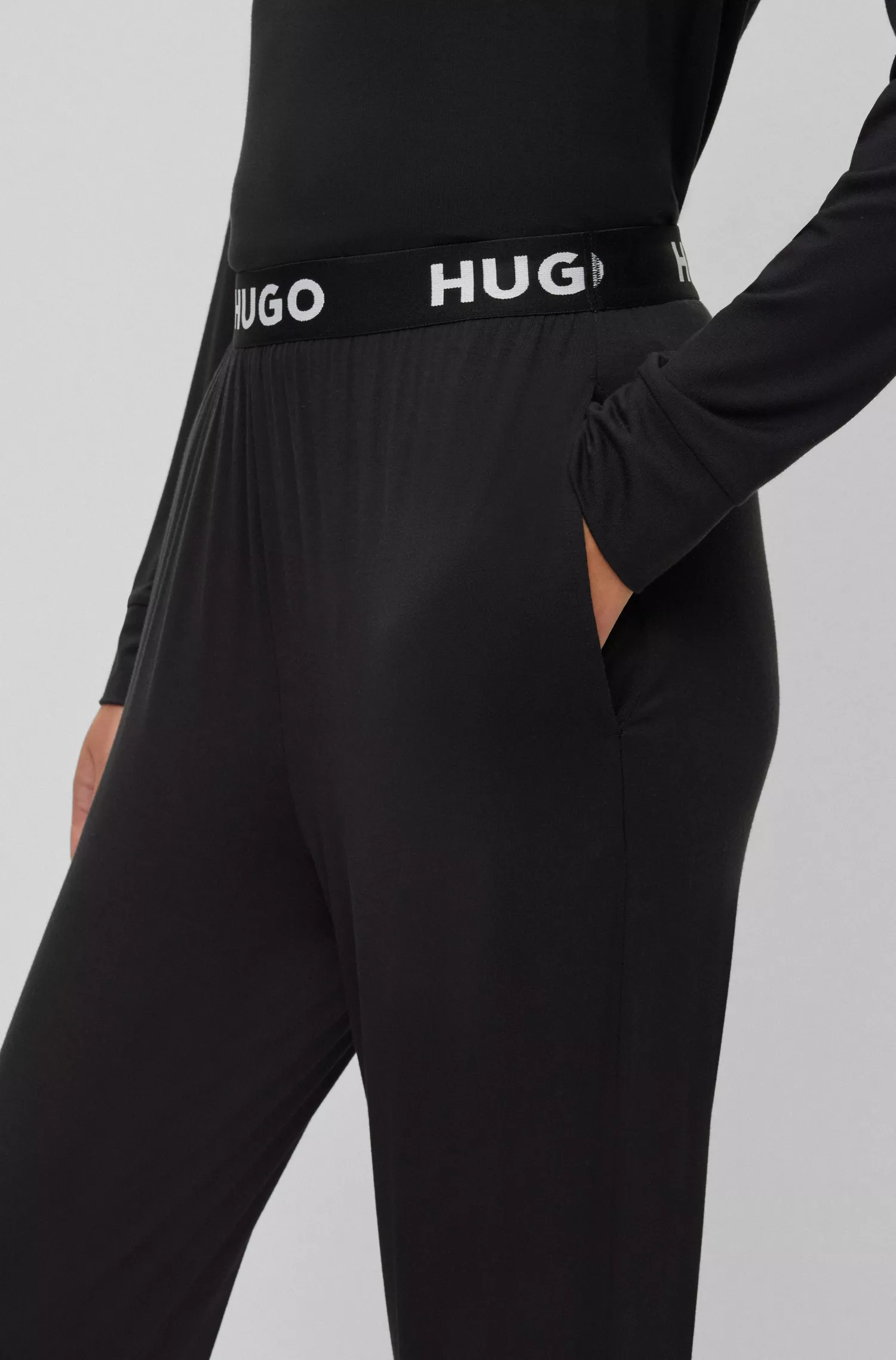 Calça de pijama HUGO vermelha em malha elástica com cós com logotipo.