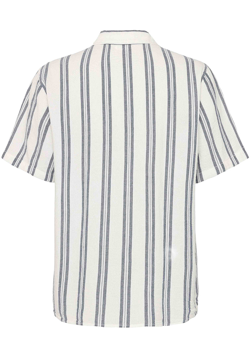 Knowledge Cotton Apparel Hemd Box Fit SS Striped Cotton Shirt Blue Stripe