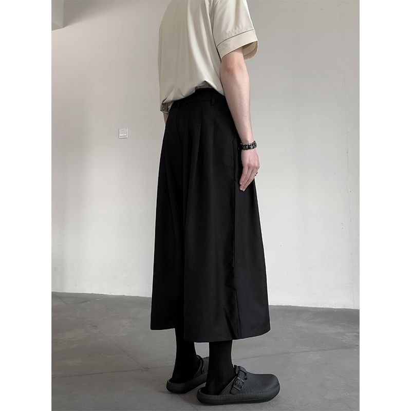 Freehop - Hoge taille effen capri broek met wijde pijpen