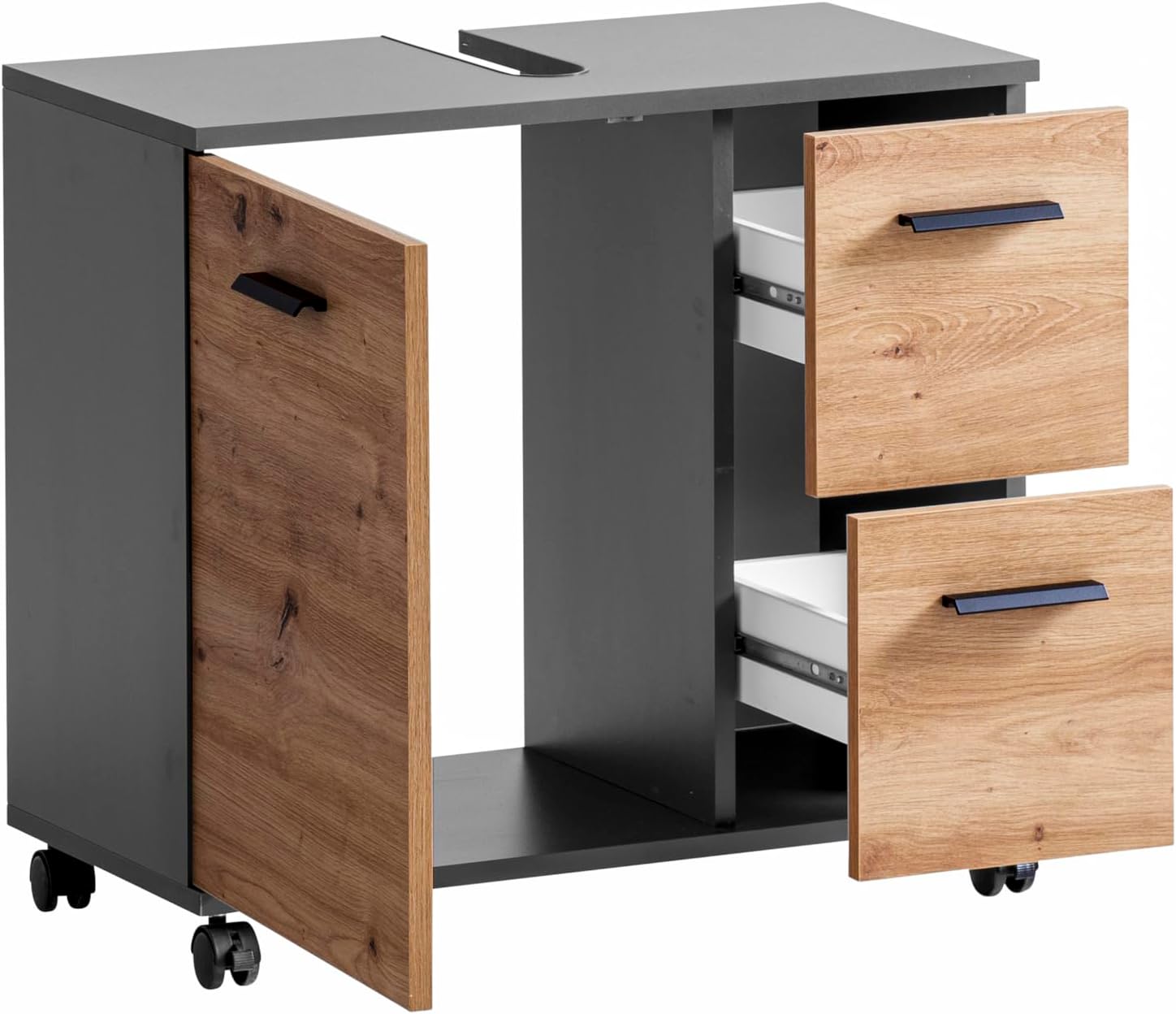 Schildmeyer Palermo Waschbeckenunterschrank 157635, Anthrazit/Artisan Eiche Dekor, 65,1 x 32,0 x 60,0 cm