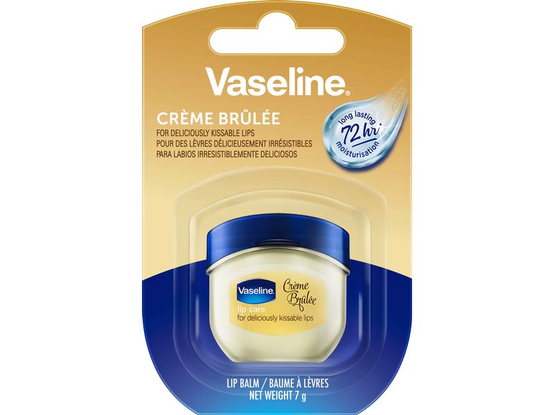 Vaseline Lip Care Crème Brûlée Mini 7 g Feuchtigkeitsspendender Lippenbalsam mit leichtem Crème Brulée Duft für weiche und geschmeidige Lippen