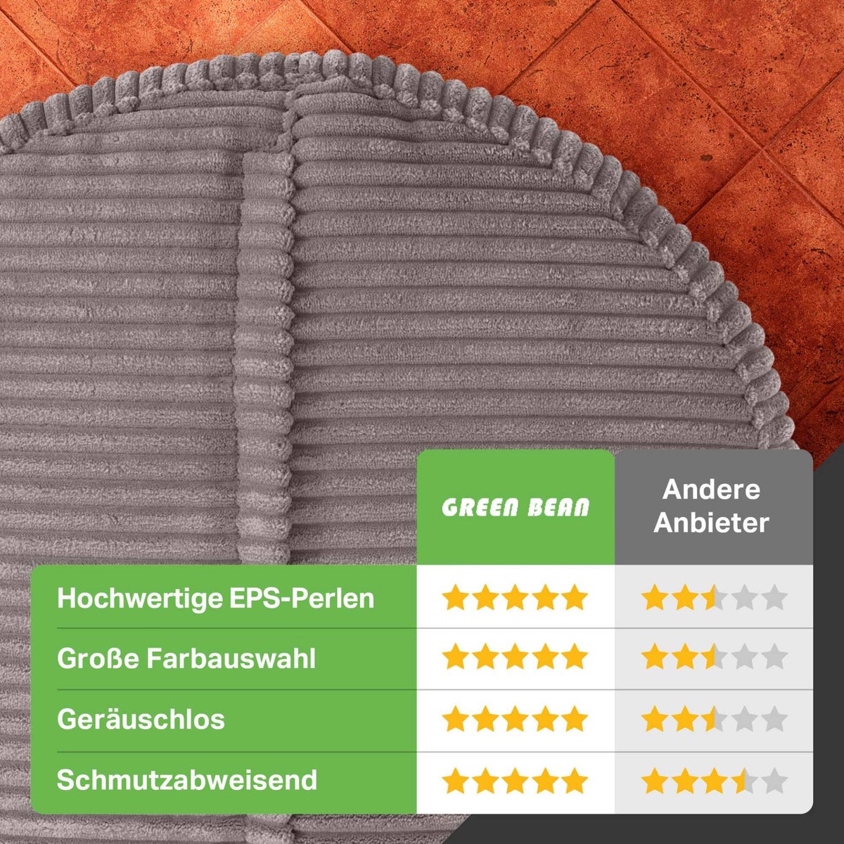 Groene bonen poef kussen 45x25cm met EPS kralen vulling & corduroy stof vloerkussen ligstoel kussen zitkussen poef fauteuil kinderen volwassenen stoffen kruk opbergruimte grijs