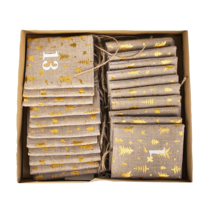 Adventskalender Säckchen - braun/gold - ca. 220 x 13 cm