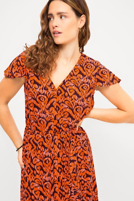 Midikleid, A-Line, Allover Print, V-Ausschnitt, Halbarm