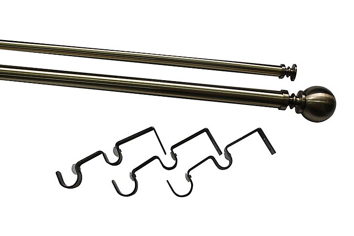 Kit de tringle à rideau double extensible embout boule Antiki GoodHome 120/210 cm, Ø28mm doré