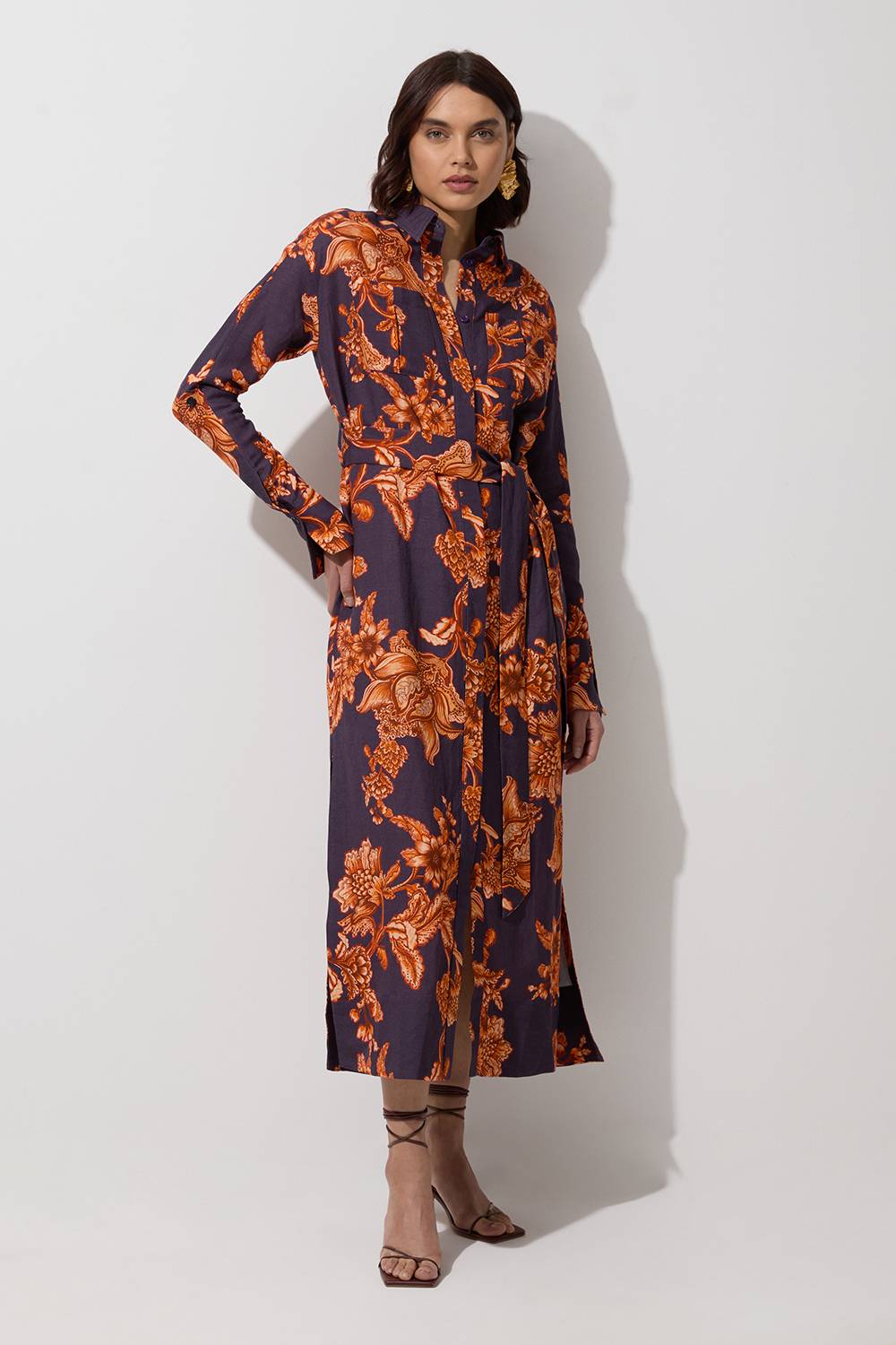 KarenMillen Robe chemise tissée en lin de viscose