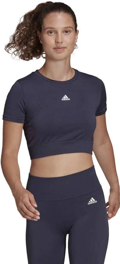 adidas AEROKNIT Seamless Fitted Cropped trænings T-shirt Blå