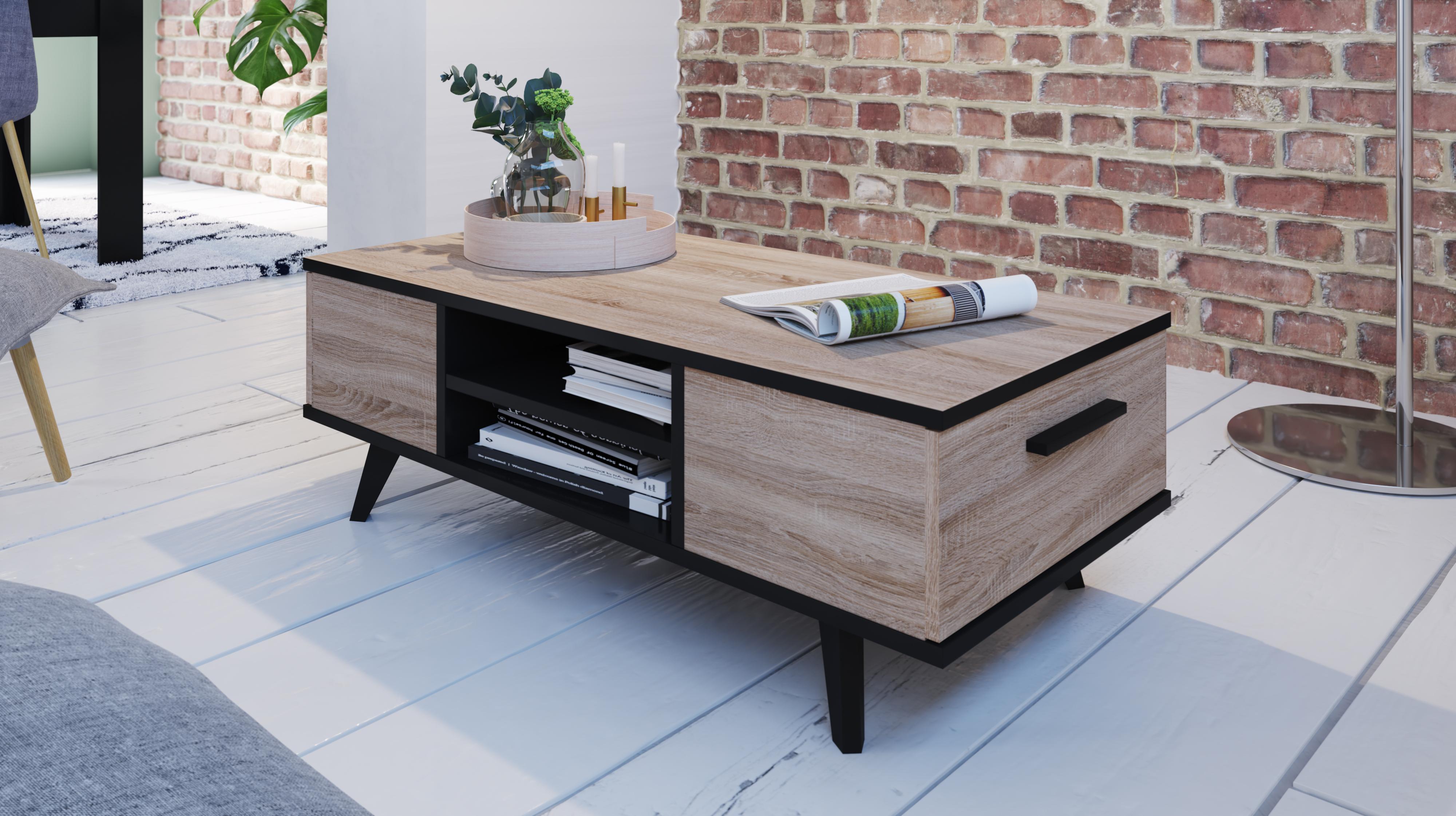 WAYNE TABLE BASSE 2TIROIRS CHENE BROSSE NOIR