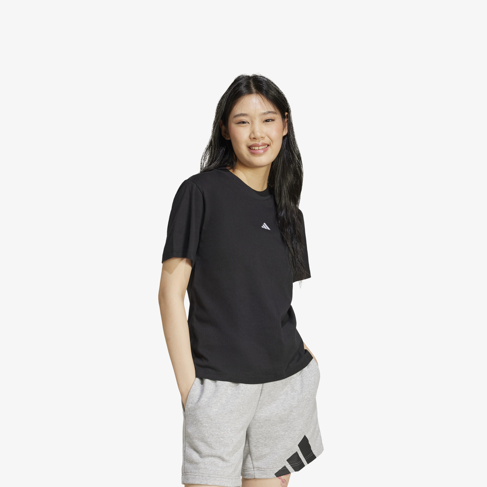 adidas Essentials Small Logo Cotton Damen T-Shirt schwarz