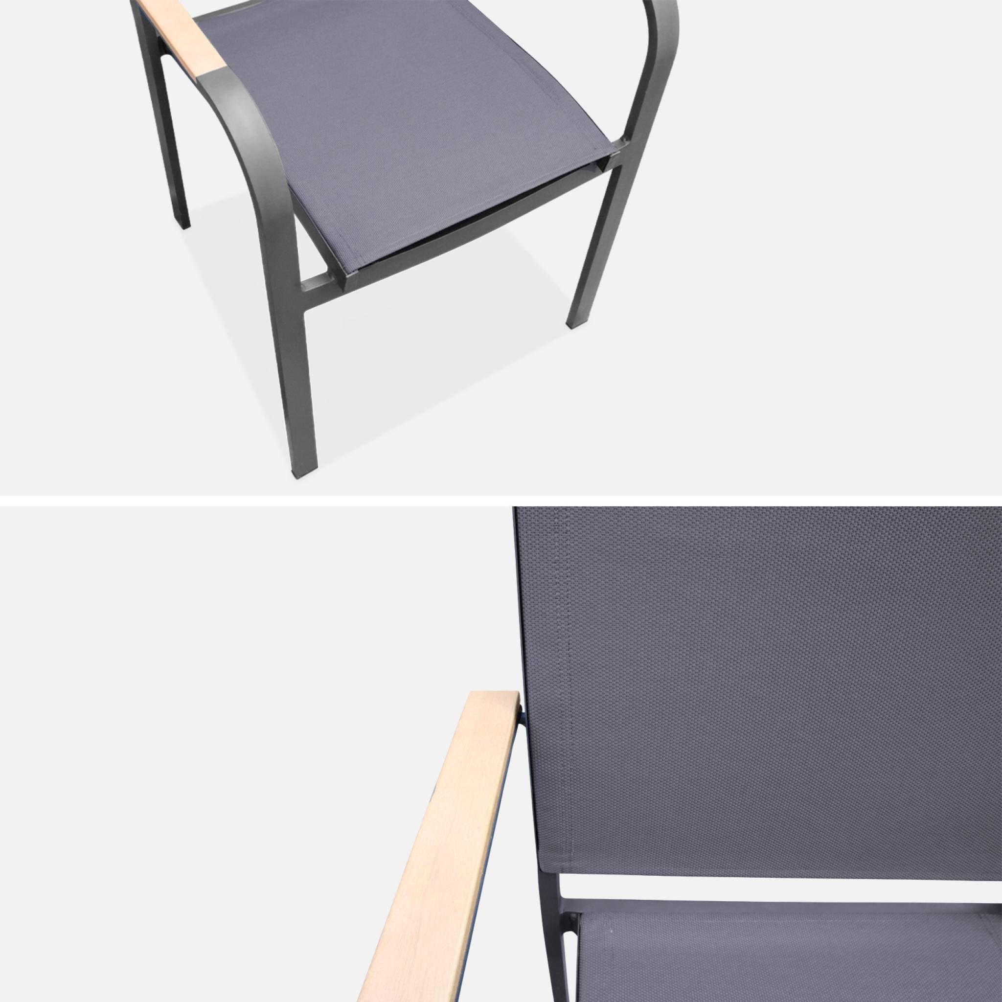 Set complet table de jardin papillon samana 190/254.4 x 93.5 x 76cm + 8 fauteuils couleurs bois clair anthracite. Bois d'eucalyptus
