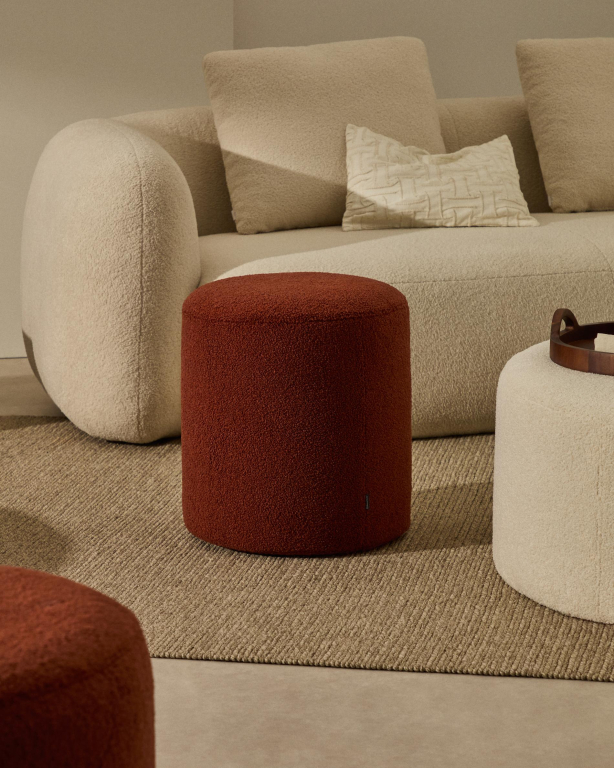 Kave Home Kaeli voetenbank Ø43 Green bouclé