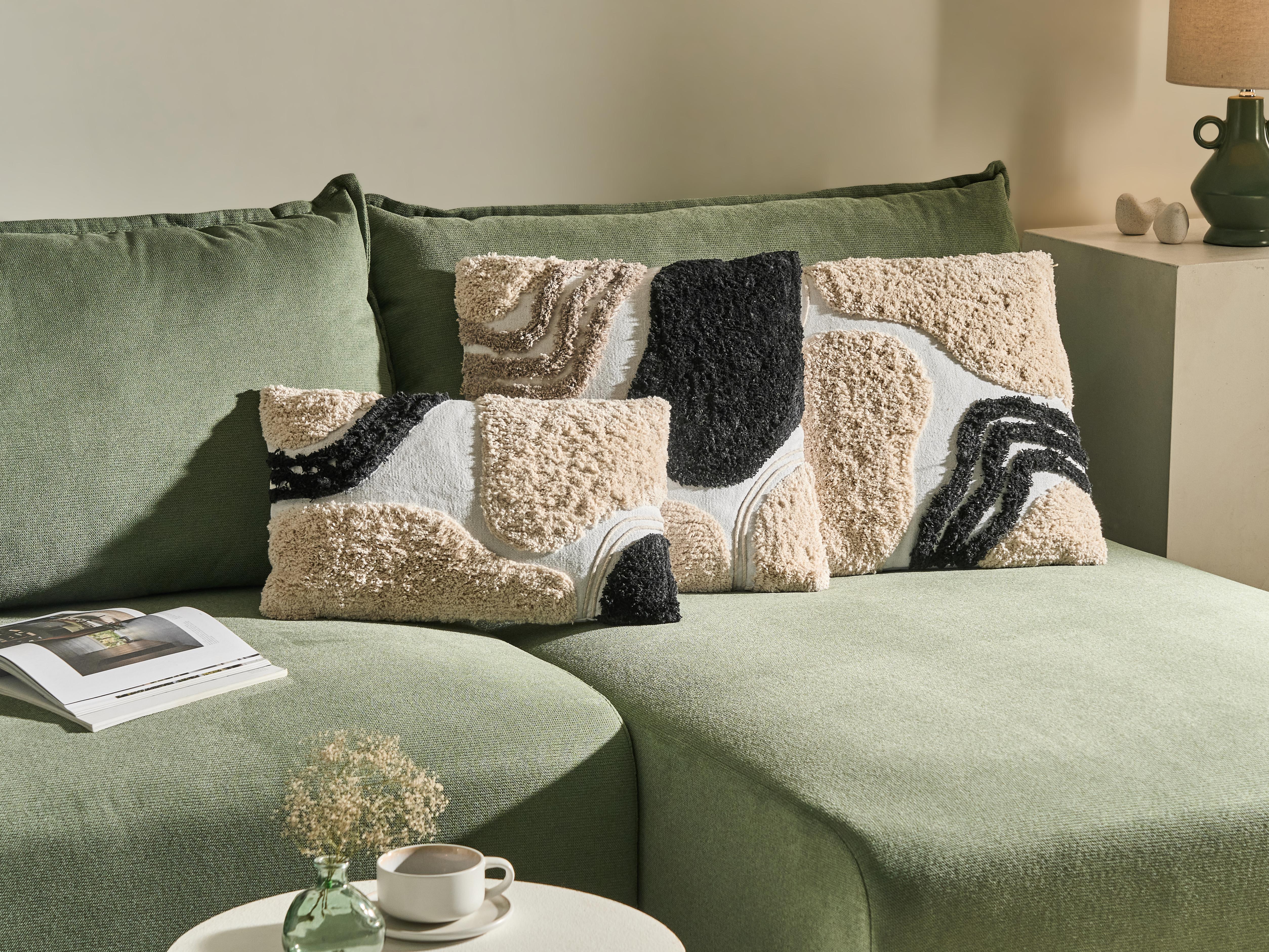 Set van 3 sierkussens ALSTONIA Katoen 30 x 50 cm 45 x 45 cm Zwart abstract patroon