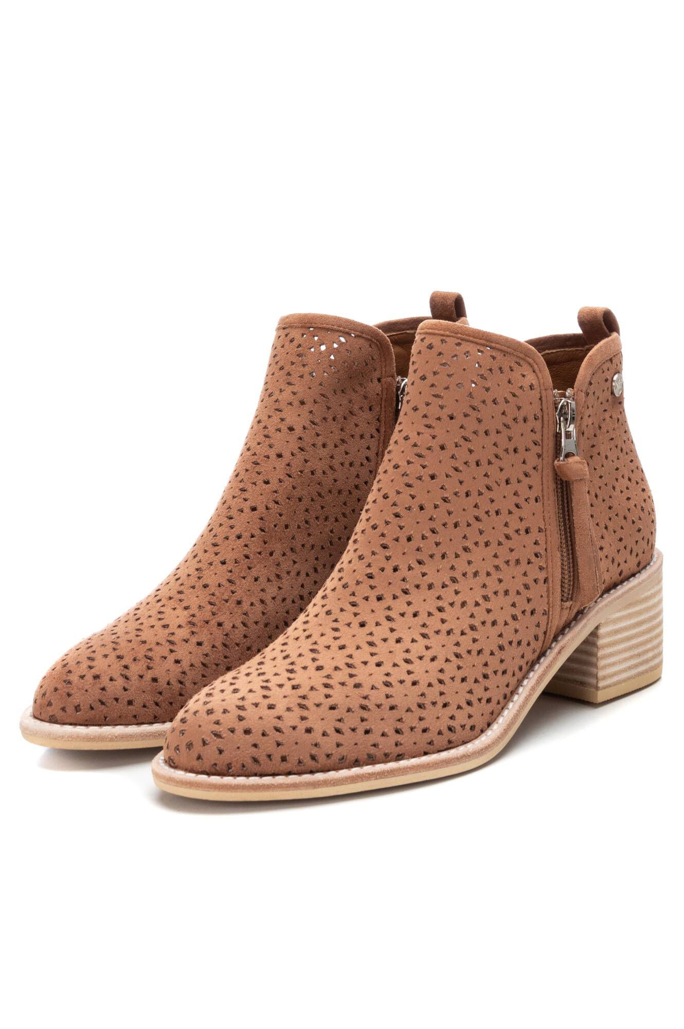 Botas de cano curto com salto para mulheres, Xti - marrom médio