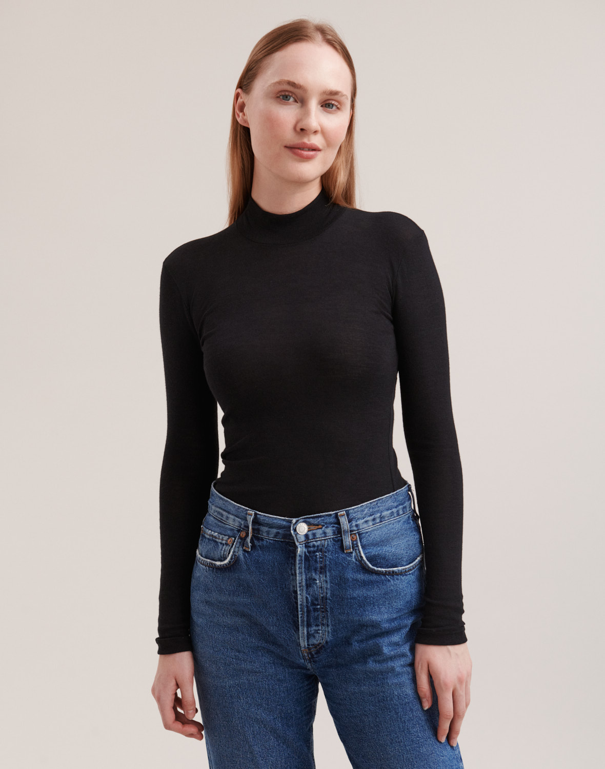 Shirt met hoge hals van merinowol/zijde voor dames