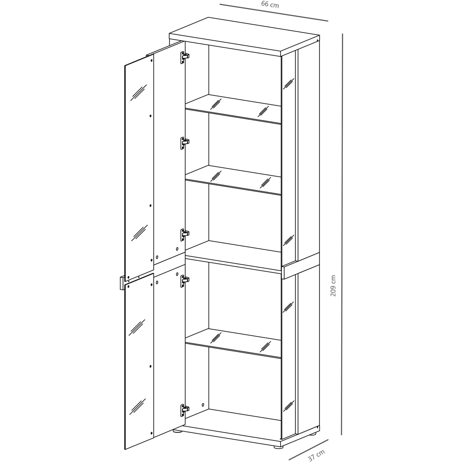 Vitrine Alenas Melamin Artisan weiss 66 x 209 x 37 cm, inkl. seitliche LED Leisten im Rahmen