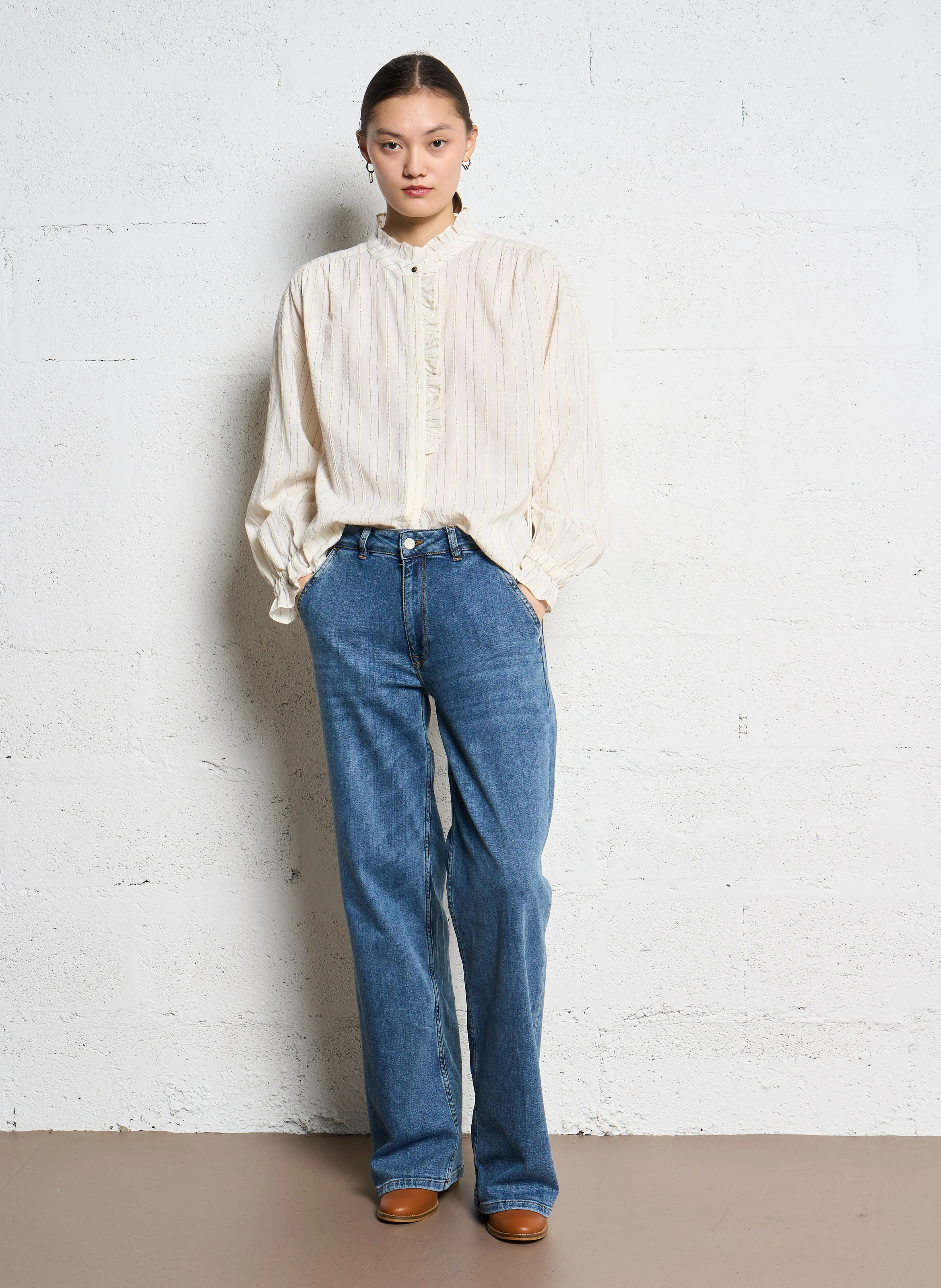 BALIAN - Blouse ample rayée à volants | Beige