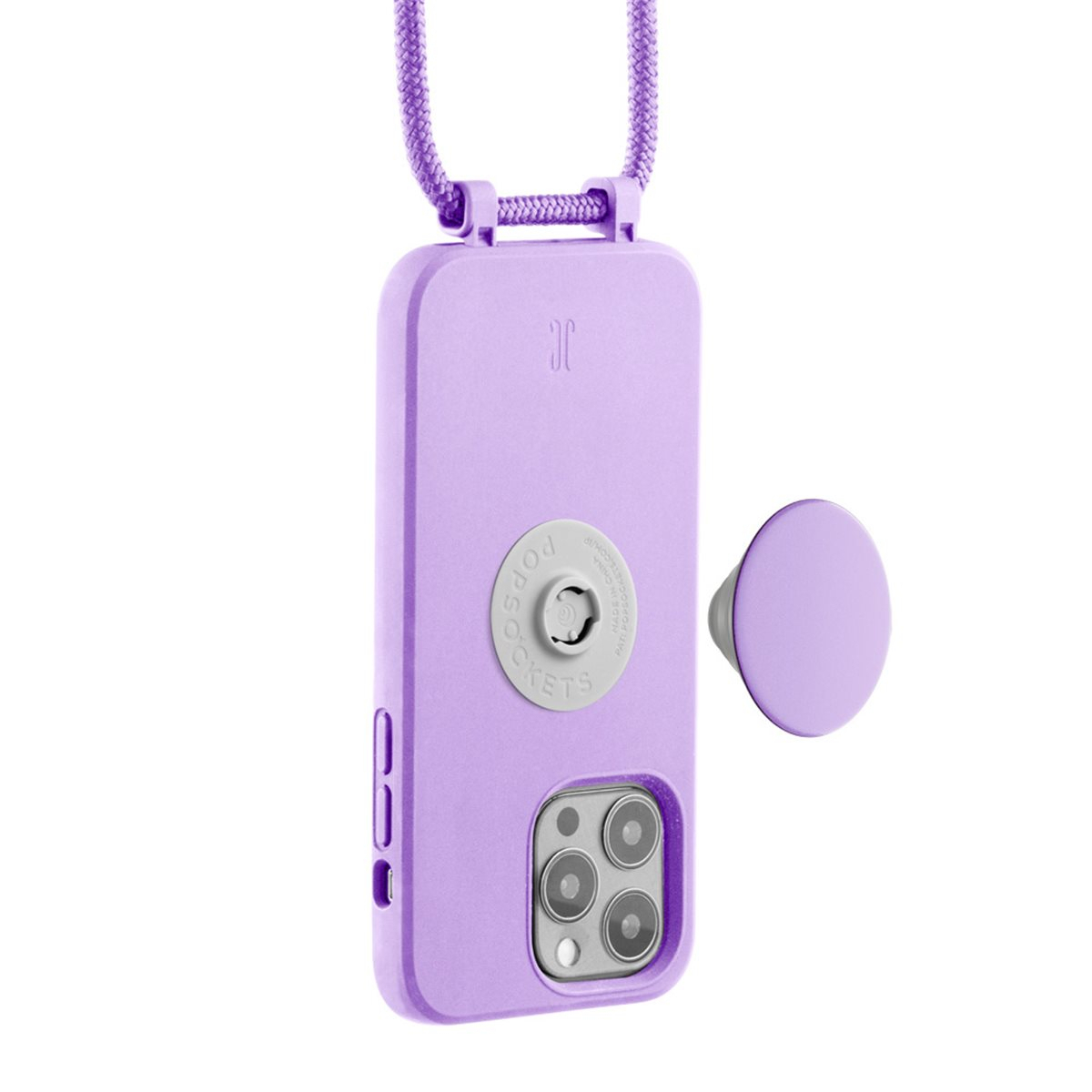 (by Just Elegance) iPhone 14 Pro PopGrip 3in1 Necklace Gummi Hülle   Handykette (150cm)   PopSockets (30148) - Lavendel