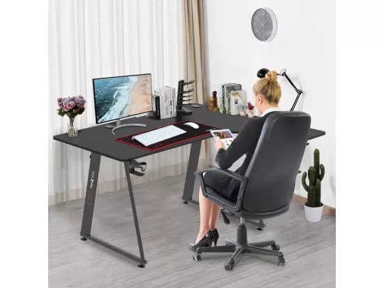 Bureau Gaming Ergonomique,Table d'ordinateur en Forme de L Droite,Grand Bureau de jeu avec Panier à Boissons Crochet Pour Casque,160x100x75cm
