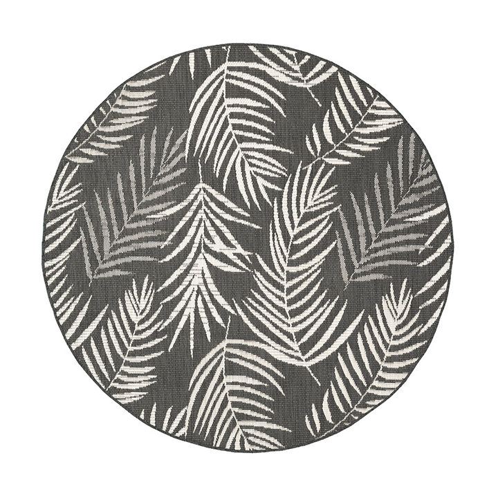 Rond buitenkleed - Malta Leaves Zwart | Budgettopper!