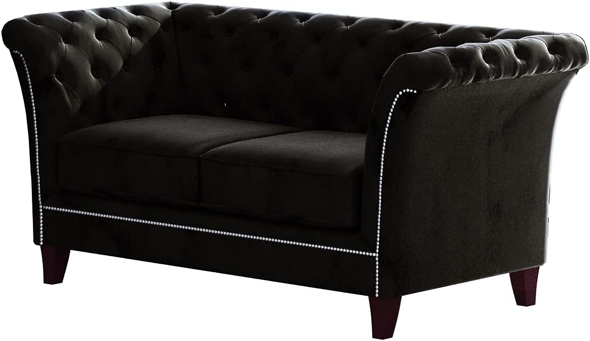 Noah Sofa 2-Sitzer Chesterfield-Sofa für Wohnzimmer Lounge Couch mit Holzfüßen Möbel Freistehende Polster Sofas & Couches Couchgarnitur Schwarz 175 x 82 x 75 cm