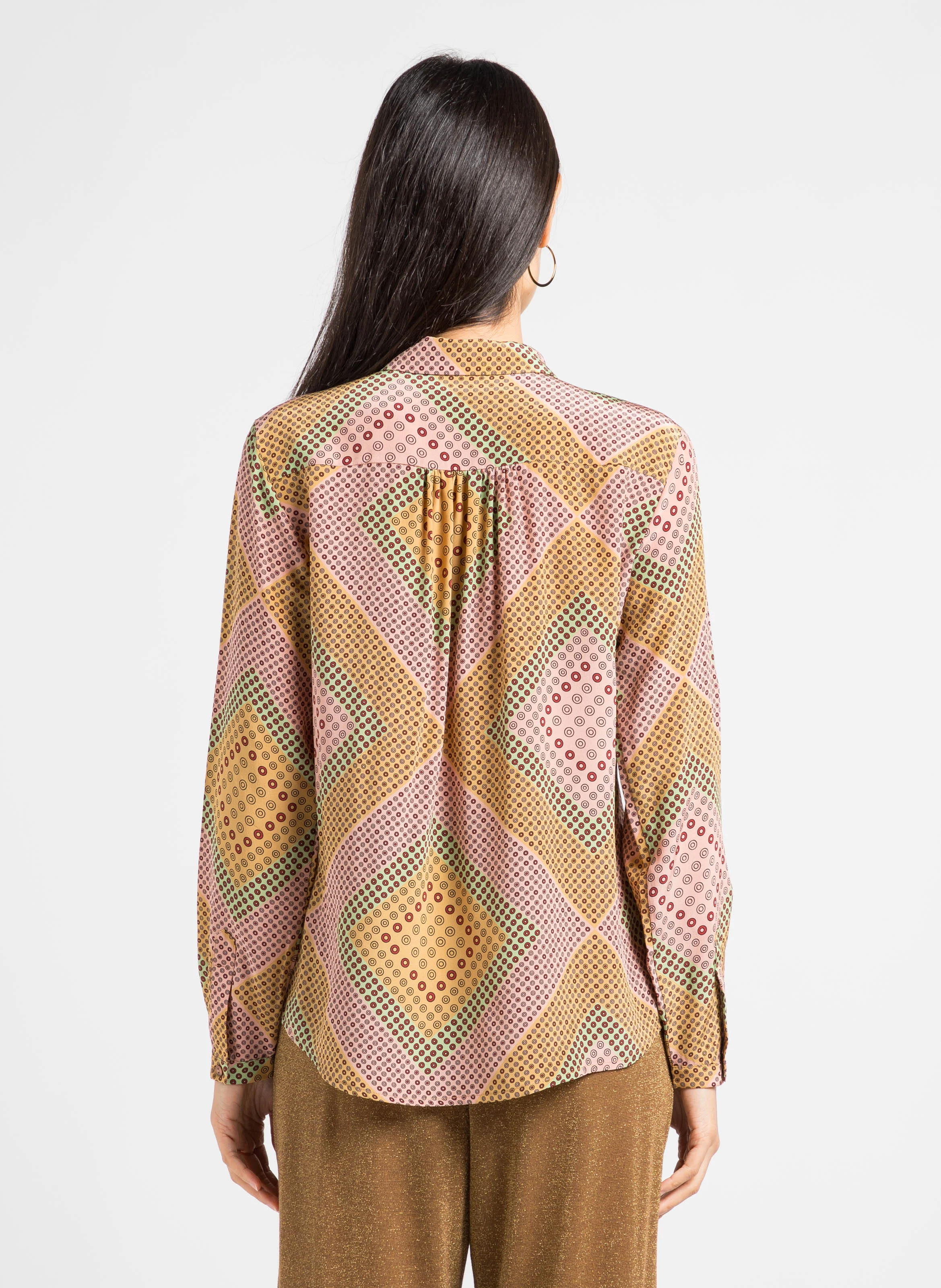 Chemise imprimée col classique en soie| Beige