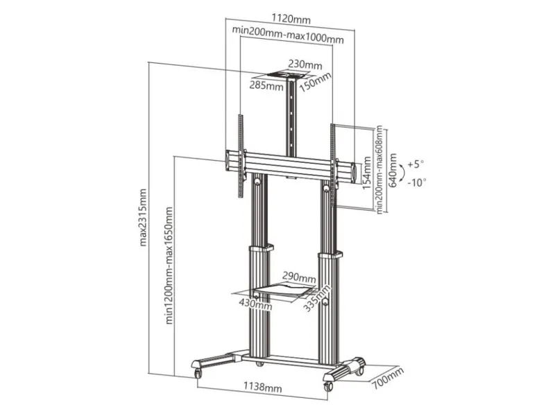 Techly ICA-TR24, Sølv, Sølv, 1 hylder, Sort, 100 kg, 2,54 m (100