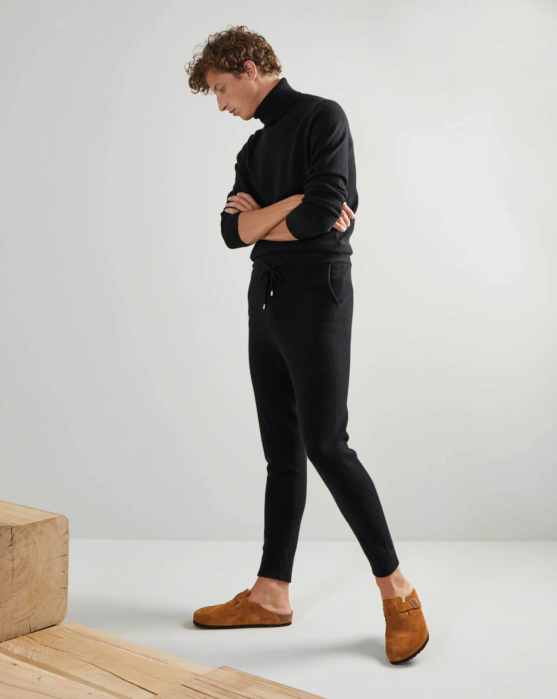 Pantalon jogging homme en cachemire 2 fils | Noir