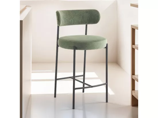 Lot de 2 tabourets de bar en velours côtelé vert - Evora