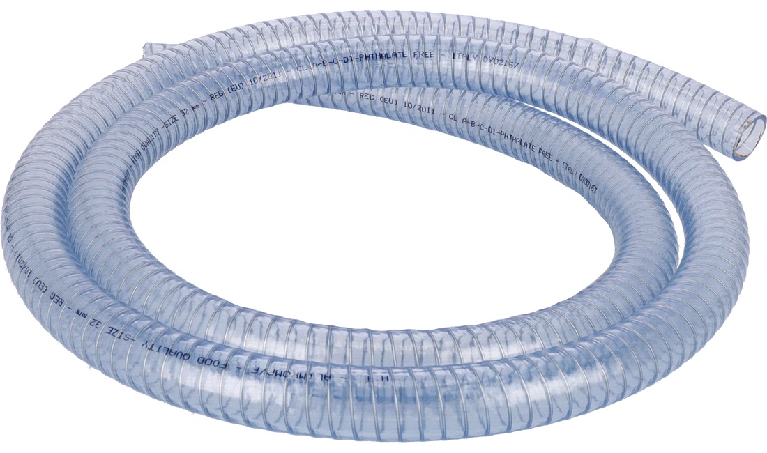 Klar slange m/stålspiral 32mm, rulle 3m