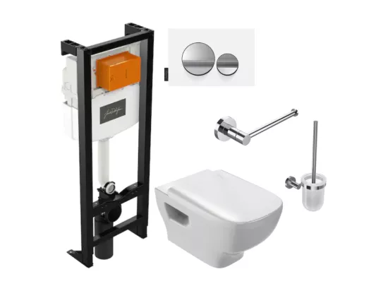 Pack WC suspendu sans bride JACOB DELAFON Struktura+ bâti-support + plaque Blanc brillant/Blanc mat + accessoires