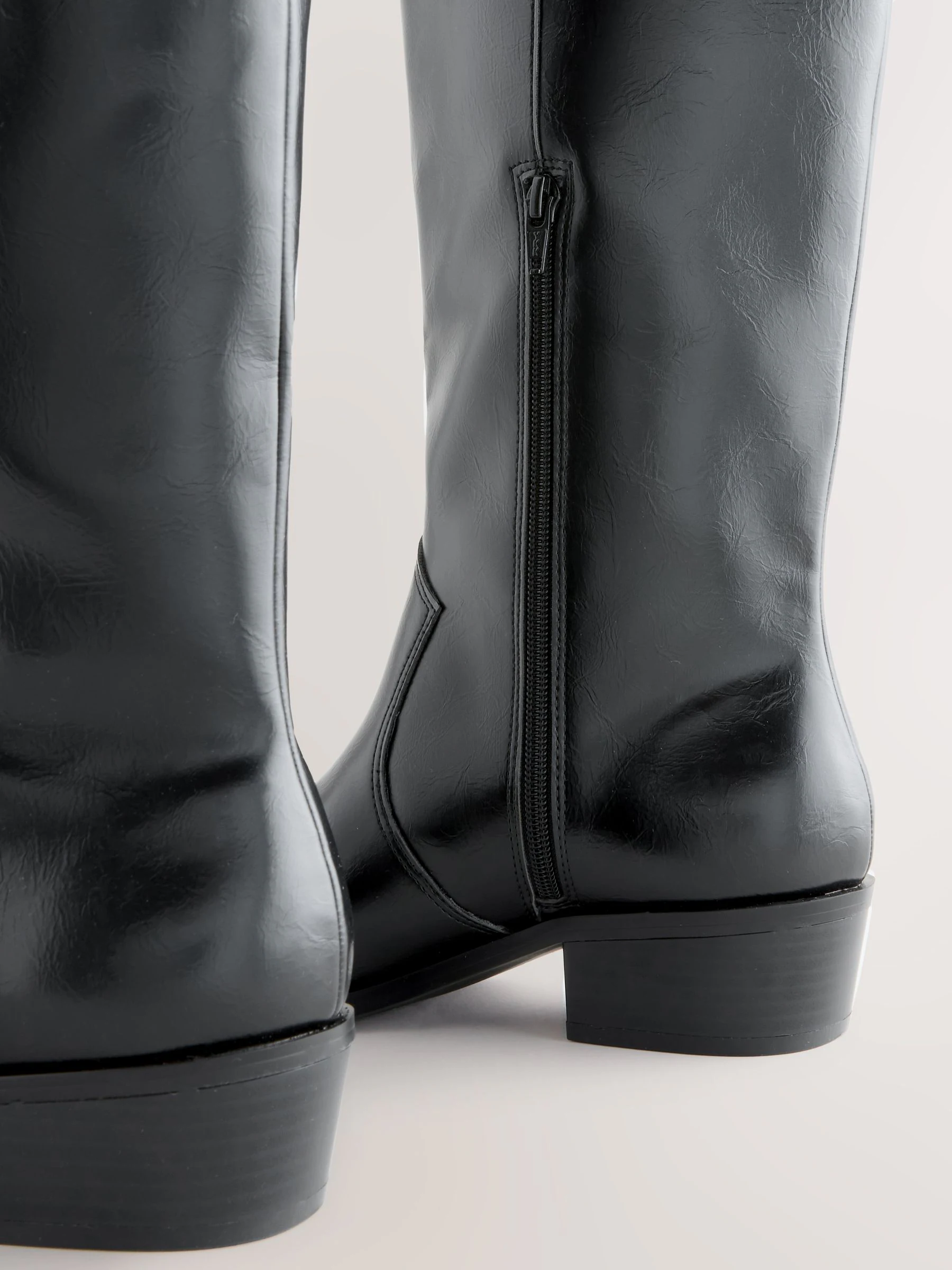 Black Crinkle Texture - Forever Comfort® Chisel Toe Knee High Boots