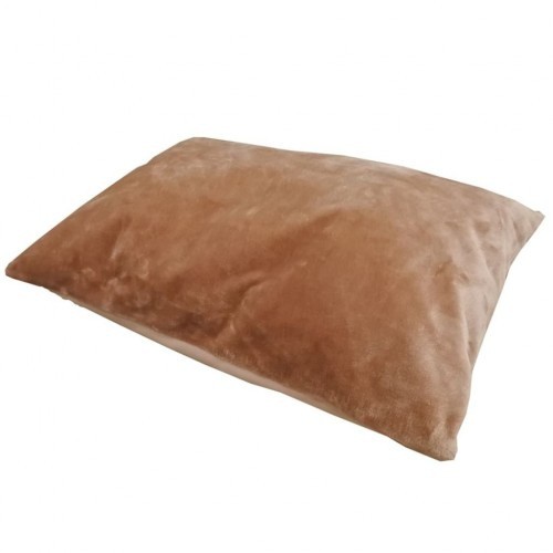 Cama almofadada marrom em formato de cachorro